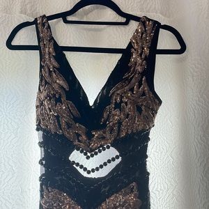 Black and Gold Sequin V-Neck Prom Dress